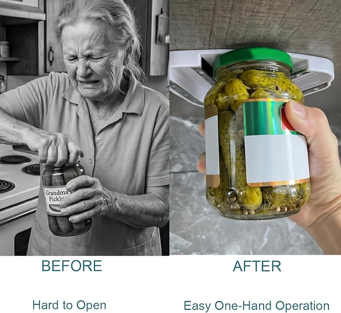 Under Cabinet Jar Opener Double U Grip Bottle Opener for Arthritis | Bottle Opener for Any-Size Lid Easily Unscrew Bottle & Can Opener for Weak Hands and Seniors