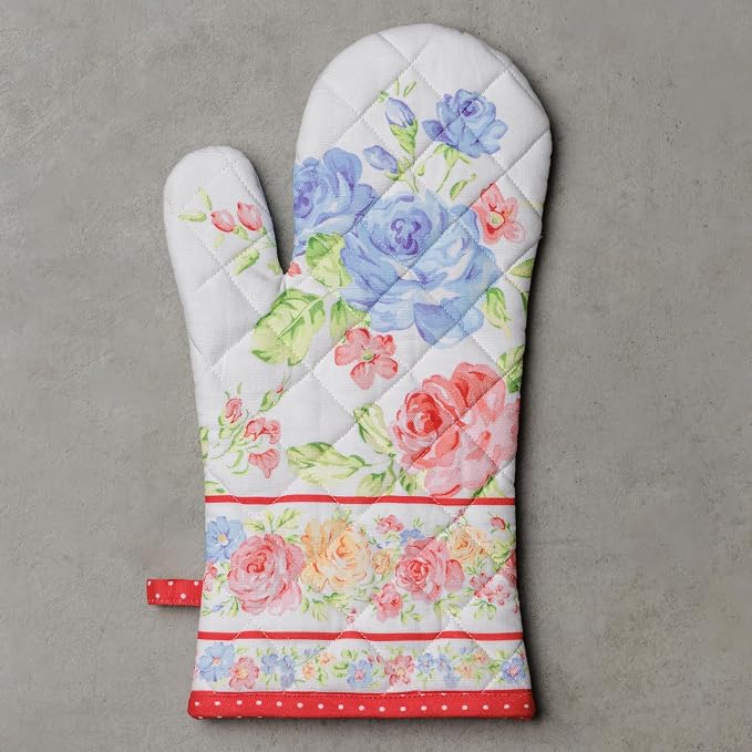 Maison d'Hermine Oven Gloves 100% Cotton Oven Mitt (7" x 13", Pack of 1) | With Loop Heat Resistant BBQ Cooking Gloves Baking Grilling Kitchen Handling Hot Pans Spring Summer - Vintage Floral