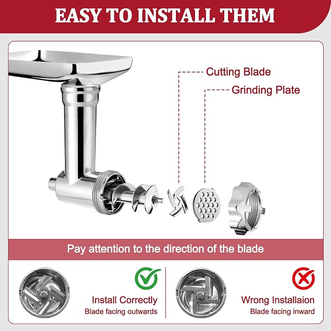 Premium Metal Food Grinder Attachment for KitchenAid Stand Mixers, Precision Meat Grinder & Sausage Stuffer Tubes Kit with Abundant Accessories, Food-Safe Alloy Mixer Attachments (Hand Wash Only)