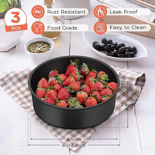 Onader 6 Inch Small Cake Pans Sets of 3 for Baking, Round Smash Cake Baking Pans for Birthday Wedding, Stainless Steel Core with Nonstick Coating