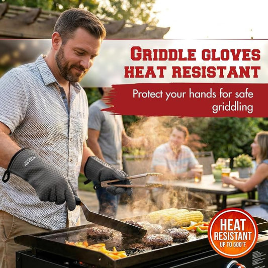 KITCHEN PERFECTION XL Silicone Griddle Gloves - Heat Resistant Oven Mitts | Waterproof, 5-Finger Design For A Better Grip, Best Griddle Grilling Accessories, Compatible with Blackstone, Weber & More