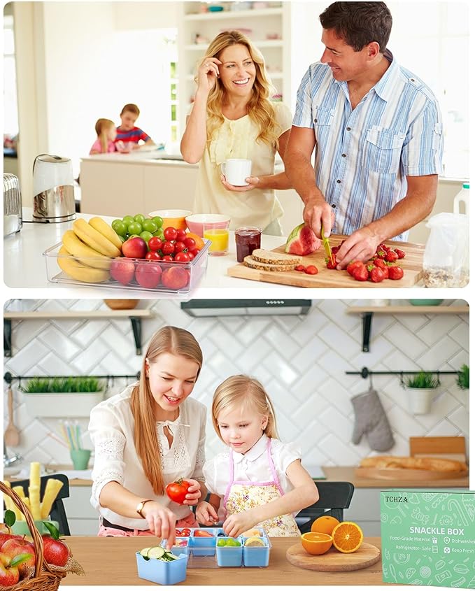 Snackle Box Container Dishwasher Safe Divided Serving Tray with Lid Handle | Charcuterie Board for Portable Snack Platters, Organizer for Fruits Snacks, Perfect for Road Travel - Light Blue