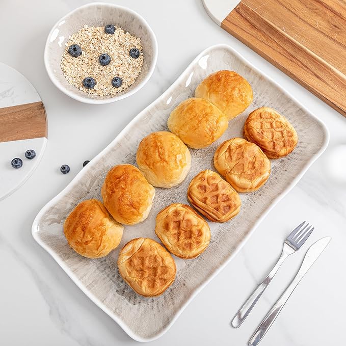 Vintage Melamine Serving Platters, Set of 2, 17'' x 10'' 100% Melamine And BPA Free Farmhouse Large Serving Trays. Warm Gray