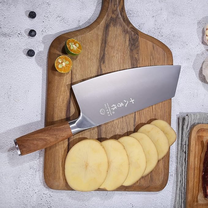 SHI BA ZI ZUO Meat Cleaver Knife, 7.5-inch Professional Stainless Steel Butcher Knife Chinese Cleaver for Kitchen Use Anti-Slip Wooden Handle