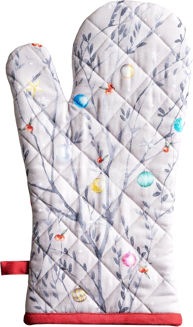 Maison d'Hermine Oven Gloves 100% Cotton Oven Mitt (7" x 13", Pack of 1) | With Loop Heat Resistant BBQ Cooking Gloves Baking Kitchen Handling Hot Pans Thanksgiving Christmas - Fairy Christmas