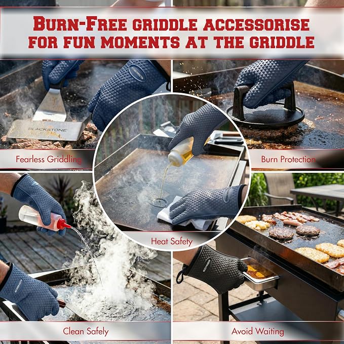 KITCHEN PERFECTION XL Silicone Griddle Gloves - Heat Resistant Oven Mitts | Waterproof, 5-Finger Design For A Better Grip, Best Griddle Grilling Accessories, Compatible with Blackstone, Weber & More