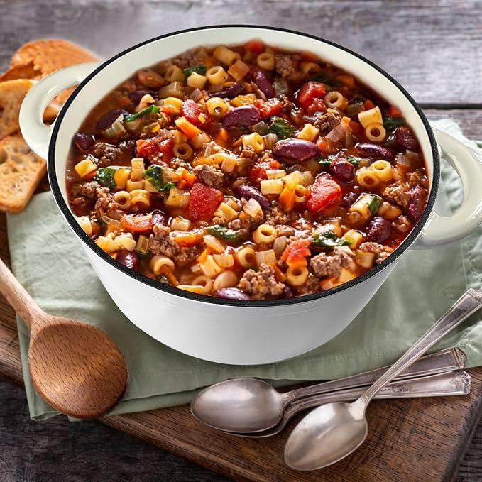 5 QT Enameled Cast Iron Dutch Oven with Self-Basting Lid, Heavy Duty Enamel Coated Soup Pot for Slow Cooking, Stews, Roasts & Bread Baking, Moisture Retention Cooking Pot, Oven Safe to 500°F