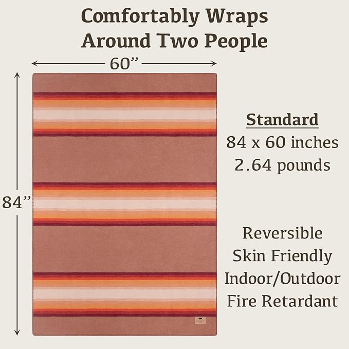 Chubbuck 100% Wool Blanket Camping (60" x 84") - Large Warm Blankets for Camping, Emergency, Outdoor Concerts and Home Use - Fire Retardant Blanket, Soft and Warm Blankets for Winter (Bronco)