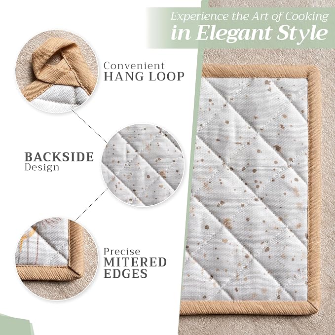 Maison d' Hermine Pot Holders 100% Cotton Potholders (8" x 8", Pack of 2) | Heat Resistant Hot Pads with Loop BBQ Cooking Farmhouse Kitchen Handling Hot Pans Spring Summer - Meadow Florals - Beige