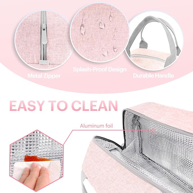 Lunch Bag for Women & Men Adult Insulated Lunch Box, Small Leakproof Cooler Food Lunch Containers Reusable High Capacity Lunch Tote Bags for Work, Travel, Outdoor - Light Pink