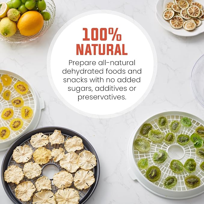 Elite Gourmet EFD329WD Digital Food Dehydrator, 5 SlimStore Trays, White | Adjustable timer & temp controls - BPA-free collapsible trays, compact storage - makes jerky, herbs, fruit, veggies & snacks
