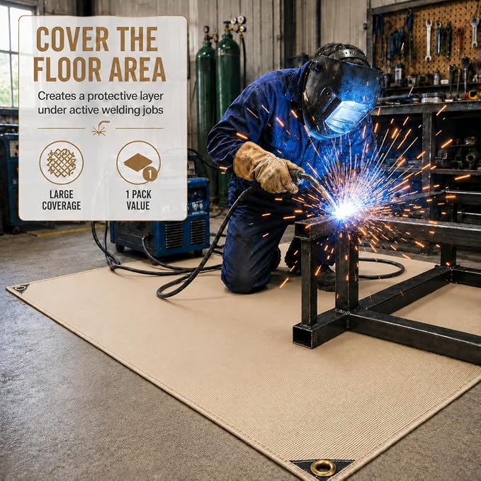 Heavy Duty Fiberglass Welding Blanket, Heat Resistant Blanket with Brass Grommets, Multi-Purpose Welding Mat for Grill, Smoker, Camping, Industrial Use (6x8 ft)