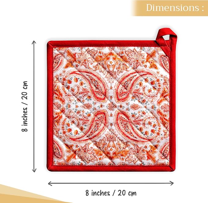 Maison d' Hermine Pot Holders 100% Cotton Potholders (8" x 8", Pack of 1) | Heat Resistant Hot Pads with Loop BBQ Cooking Baking Hotel Kitchen Handling Hot Pans Thanksgiving Christmas - Orient