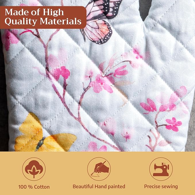 Maison d'Hermine Oven Gloves 100% Cotton Oven Mitt (7" x 13", Pack of 1) | With Loop Heat Resistant BBQ Cooking Gloves Baking Grilling Kitchen Handling Hot Pans Spring Summer - Blossoms in Spring