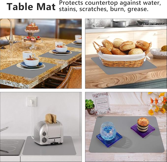 Gartful 3PCS Silicone Sheet for Crafts, Epoxy Resin, Jewelry Casting Molds, Multi-Purpose Counter Pad, Placemat Table Mat, Desk Protector, Nonskid Nonstick, Dark Grey (15.7x11.8 inches)
