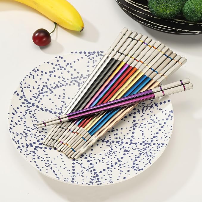 uxcell 8 Pairs Stainless Steel Chopsticks, 21cm / 8.27 Inch Metal Chop Sticks Square Lightweight Chopsticks Tableware Accessories Bulk for Home Kitchen Hot Pot Cooking, Gold Tone
