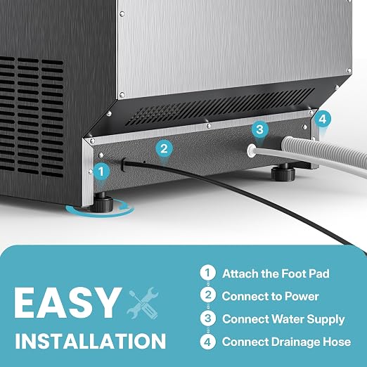 Manastin Commercial Ice Maker, 120lbs/24H Large Ice Machine, 33lbs Storage Capacity, 50 Ice Cubes/15 Mins, Under Counter Ice Maker with Water Filter, Self-Cleaning, Timer, for Home & Bar