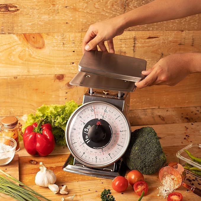 Tada 11lb Stainless Steel Analog Kitchen Mechanical Dial Scale | Manual Food Scale with Platform for Restaurants and Cooking