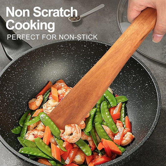 2 Pcs Teak Wood Spatula Set Non Toxic Cooking Utensils Spurtle Kitchen Tools Turner Bamboo Wooden Spatulas for Cooking Spoon Flat Egg Flipper Spatula Kitchen Utensil Set Sourdough Scraper Stirrer