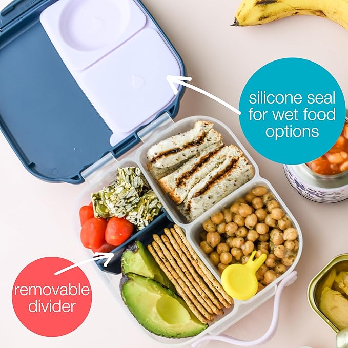b.box Mini Lunch Box, Bento Box for Kids, Snack Container with 2 Leak Proof Compartments, Reusable Snack Containers with Lids, Kids Lunch Boxes Ages 3+, BPA Free, 4 1/4 Cup Capacity (Feelin' Peachy)