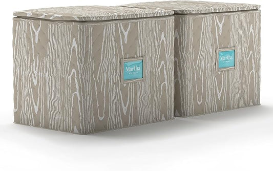 Martha Stewart Dinnerware Stemware Glassware Stackable Organizer Home Storage Container Case, Set of 2 Goblet Stemware Storage Organizers With Removable Fabric Dividers, Skyland Faux Bois