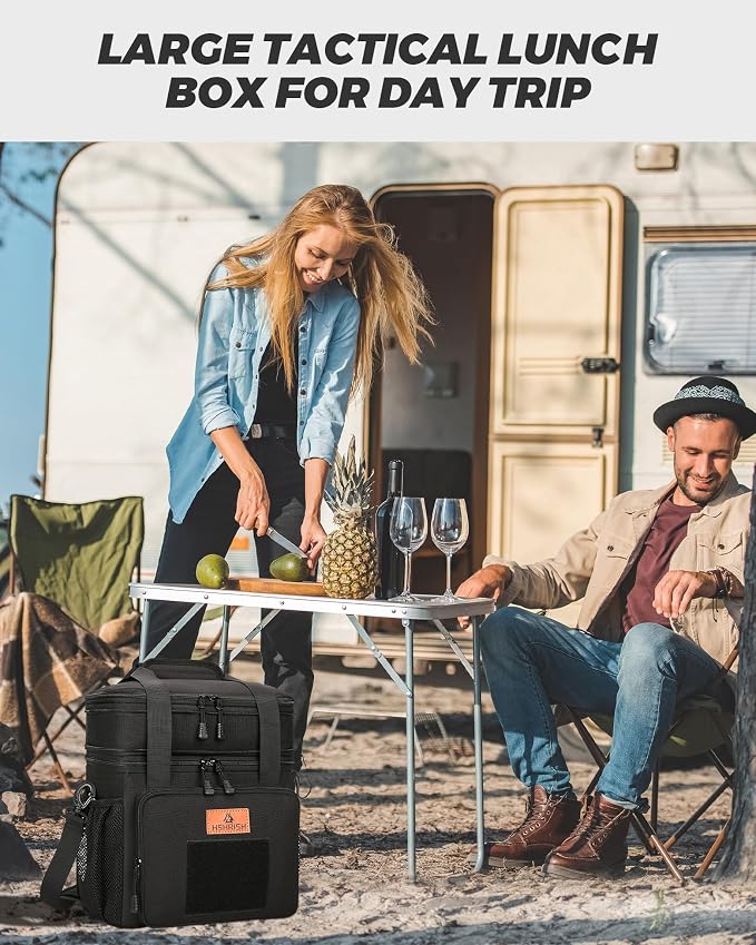 HSHRISH Expandable Large Tactical Lunch Box for Adults, Durable Insulated Lunch Bag with Lots of Storage Space, Cooler Bag for Men Women Work Outdoor Picnic Trip, 16 L, Black