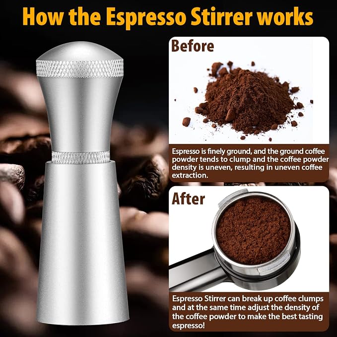 WDT Espresso Distribution Tool Espresso Stirrer Tools for Barista, 0.35mm 7 Needles Espresso Coffee Stirrer with Extra 7 Replaceable Needles, Aluminum Alloy Handle with Stand (Silver)