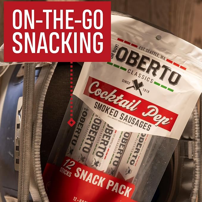 Oberto Classics Cocktail Pep Smoked Sausage, Oh Boy! Oberto Beef & Pork Sausage Meat Stick, Peperoni Style Protein Snacks, 0.8 Ounce (Pack of 12)