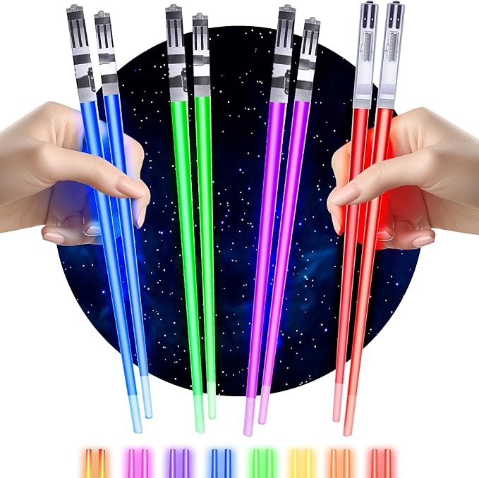 Lightsaber Chopsticks Light Up, Star War Chopsticks Light Up, Mini Lightsaber, Fun Chop, Cool Chopstick, Light Saber Chopstick, Led Chop sticks, 4 PAIRS, Blue Red Green Purple, Groove Tips