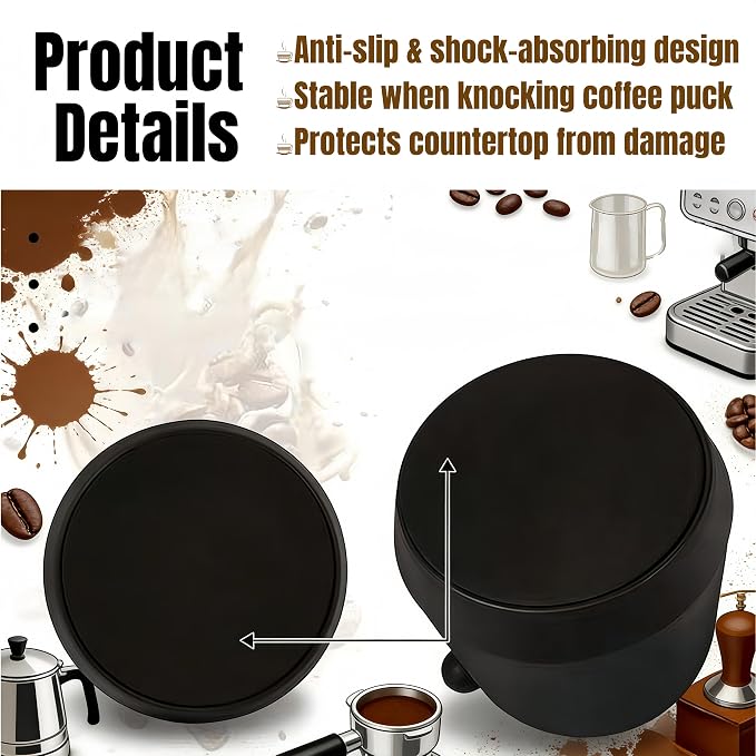 ABS Coffee Knock Box with Tamping Mat, Detachable Knock Bar, Non-Slip & Shock-Absorbent, Easy to Clean, Large Capacity 2Quarts/64OZ Coffee Grounds Container for Bar & Home Use, Coffee Accessory