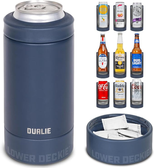 DUALIE Lower Deckie - Insulated 12 oz Can Cooler with Pouch Container - Universal Drink Holder with Built-in Pouch Bin - Choose Your Color