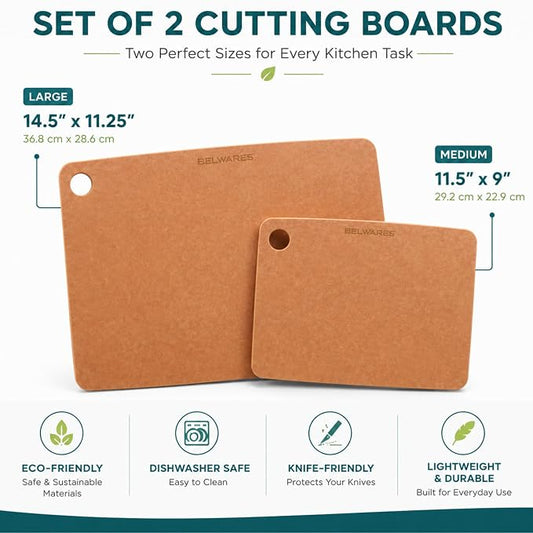 Dishwasher Safe Cutting Boards for Kitchen - Composite Wood Cutting Board Set, Wood Fiber Chopping Boards, Thin Plastic Free, BPA Free Heat Resistant - 2 Sizes, Large 14.5" x 11.25" Medium 11.5" x 9"