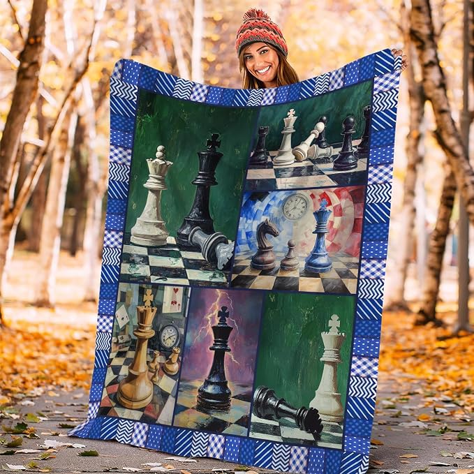 Yibuda Chess Blanket Chess Board Flannel Plush Throw Blanket Cozy Board Game Decor Fleece Stuff Blanket Gifts for Lover Girls Boys Kids Adults Women Bed Travel 50"x60"