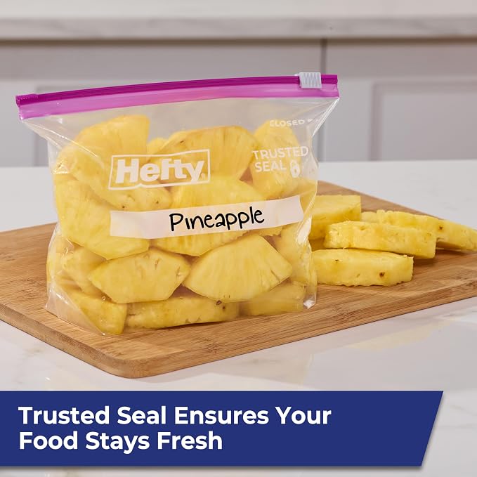 Hefty Slider Storage Bags, Quart Size, 78 Count | Bulk Pack, Quart Storage Bags for Food, Snacks, Toiletries, and More, Writable Label, Stand and Fill, Secure Slider Closure
