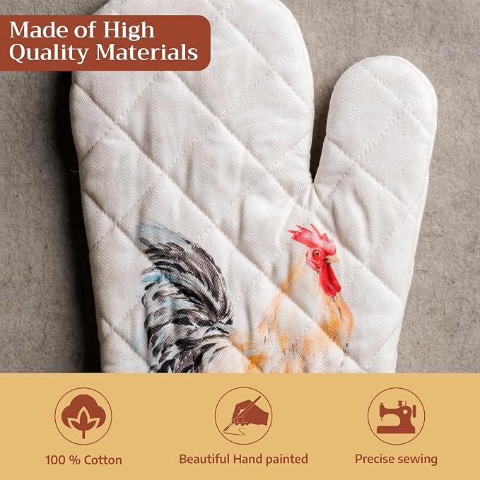 Maison d'Hermine Oven Gloves 100% Cotton Oven Mitt 7" x 13" with Loop Heat Resistant, BBQ, Cooking Gloves, Baking, Grilling, Kitchen, Handling Hot Pans Spring/Summer (Pack of 1, Campagne) | With Loop Heat Resistant BBQ Cooking Gloves Baking Grilling Ki...
