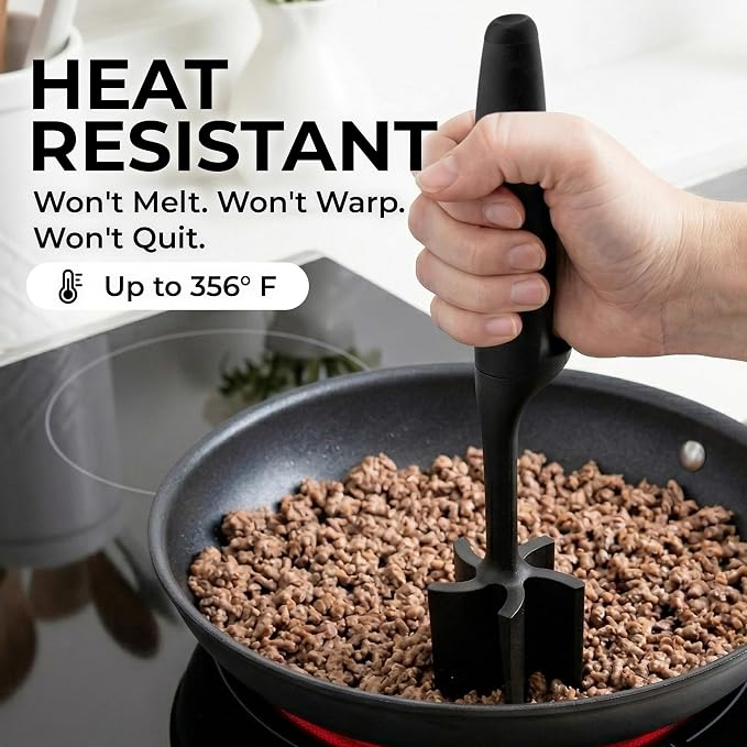 Zulay Kitchen Ground Meat Chopper Tool – 5-Blade Nylon Meat Chopper for Ground Beef, Non-Toxic Food Safe Meat Masher & Breaker, Heat Resistant to 180°C, Dishwasher Safe – Black