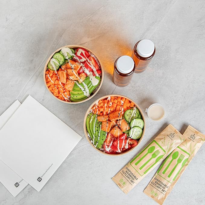 Restaurantware Compostable Paper Food Containers 50 Pack Of 37 oz BPI-Certified Round Kraft Salad Bowls Disposable Grease-Resistant Meal Prep Take Out Containers For Ice Creams, Soups, Snacks