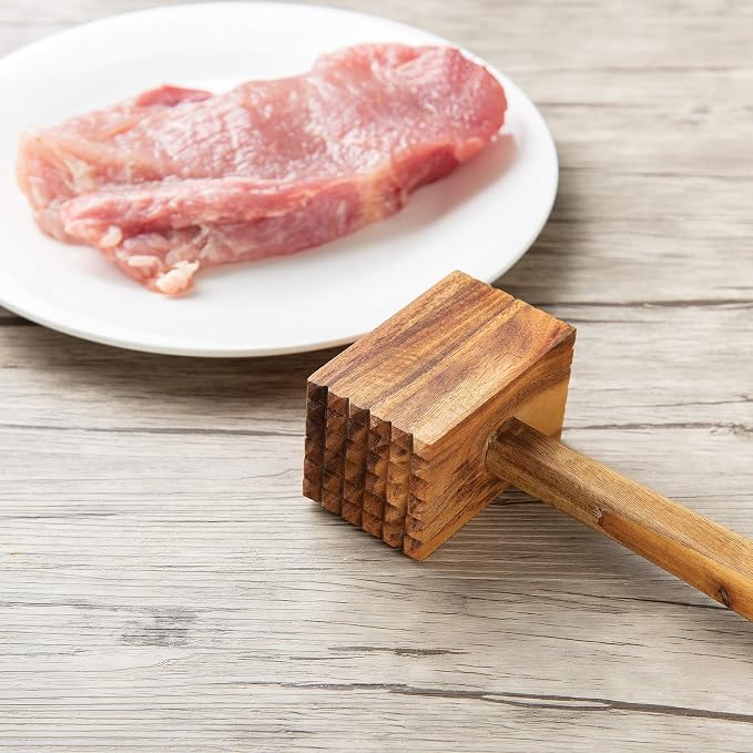 Ironwood Gourmet Acacia Wood Meat Tenderizer, 11.5-inches, Brown | Beautiful Acacia Wood Meat Tenderizer Mallet | Breaks Up Tough Fibers For Better Meals | Seafood & Ice Mallet | Meat Hammer