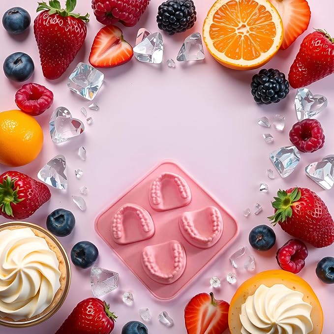 4 Hole Denture Teeth Shaped Ice Cube Mold Silicone Ice Tray DIY Ice Cream Funny Gag Gift For Dentist Seniors Ice Tray Molds(ZS485)