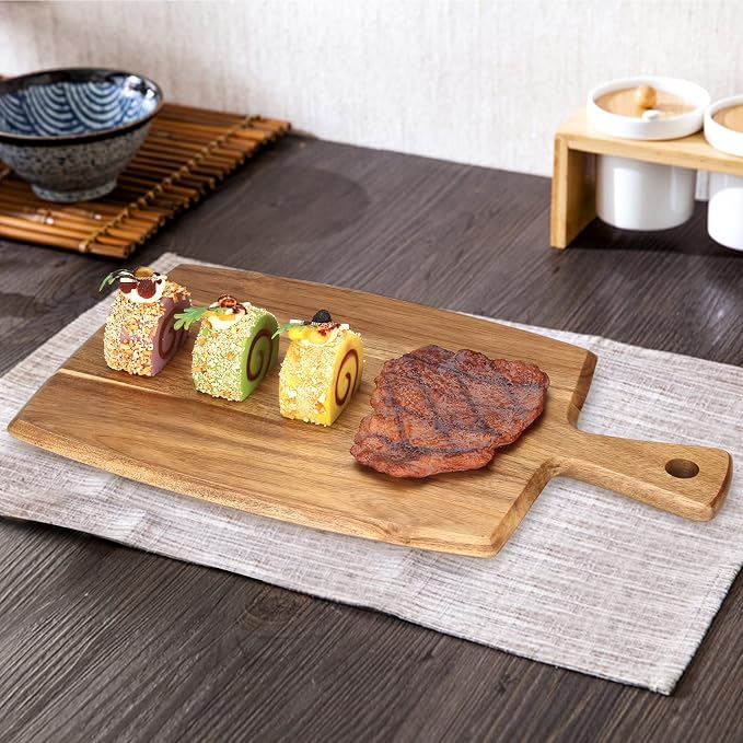 Acacia Wood Chopping Cutting Board Kitchen with Handle Charcuterie Boards | 17" Solid Decorative Large Wooden Cutting Board Non Toxic Teak Meat Breadboard Serving Cheese Boards for Food Butcher Block