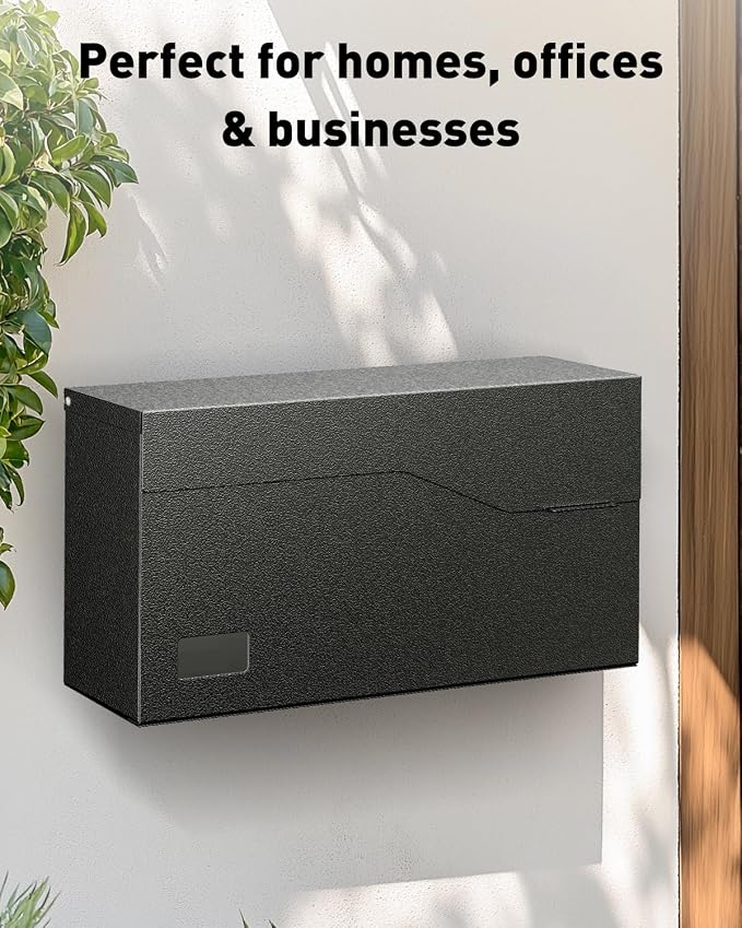 Uniclife Wall Mount Mailbox for Outside, Large Metal Mail Box for House | Heavy Duty, Modern Post Box, Letters Drop Box for Outdoor Office (No Lock)