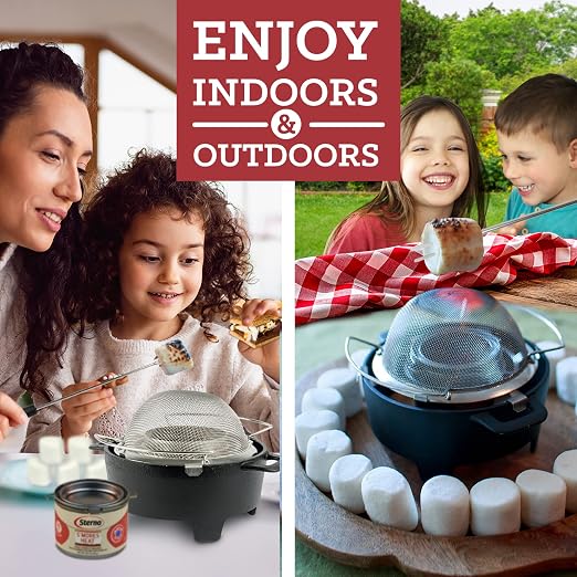 Sterno 70277 Smores Maker Jr Table Top Smores Fire Pit, Portable, Cordless, Food-Safe, Great for Outdoors or Indoors - Jr Size, Black | Includes base, roasting screen, 2 forks, and fuel can