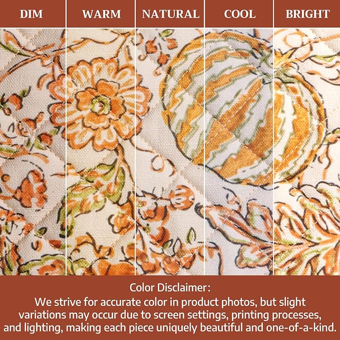 Maison d' Hermine 100% Cotton Oven Mitt & Pot Holder Set (7.5"x13" & 8"x8") | Heat Resistant BBQ Cooking Gloves with Loop Baking Grilling Kitchen Home Farmhouse Thanksgiving Christmas - Pumpkin Spice