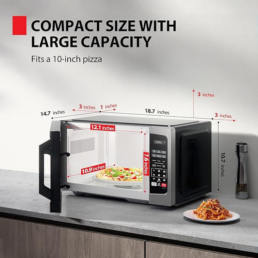 TOSHIBA ML-EM09PA(SS) Small Microwave Oven with 6 Auto Menus, Mute Function & Child Lock, LED Lighting, Perfect for Apartments & Dorms, 0.9 Cu Ft, 10.6 Inch Removable Turntable, 900W, Stainless Steel