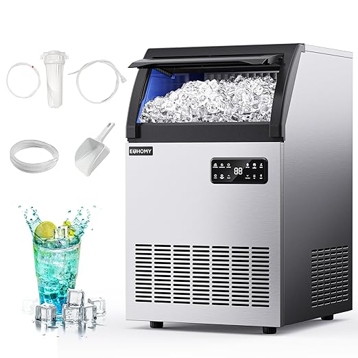 EUHOMY Commercial Ice Maker,250lbs/24H,Stainless Steel Under Counter Ice Machine with Water Filter,33lbs Storage Capacity, 84 Cubes in 8-12 Mins, Freestanding Ice Machine for Home/Bar/Cafe/Restaurant