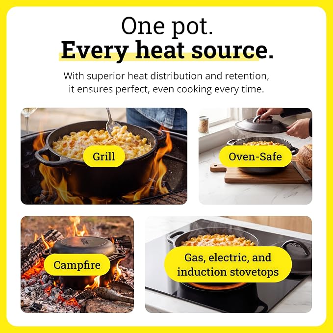 Lodge Cast Iron Dutch Oven 2 Quart - Loop Handle Cooking Vessel - Even Heat Retention - Oven-Safe, Versatile Pot
