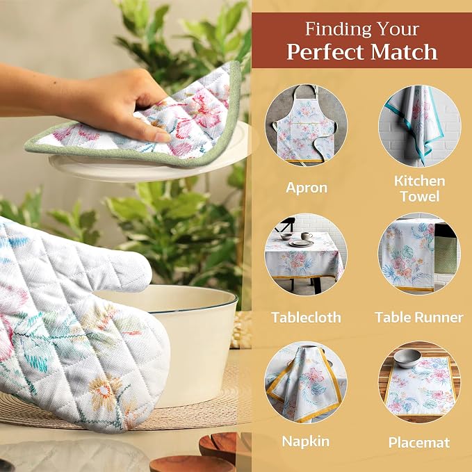 Maison d' Hermine Pot Holders 100% Cotton Potholders (8" x 8", Pack of 1) | Heat Resistant Hot Pads with Loop BBQ Cooking Baking Farmhouse Kitchen Handling Hot Pans Spring Summer - Paradise Island