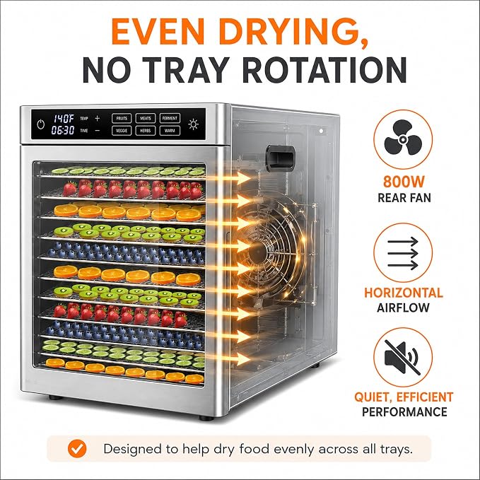 12-Tray Commercial Food Dehydrator | stainless steel jerky maker fruit dryer herbal drying machine large capacity food preserver digital dehydrator