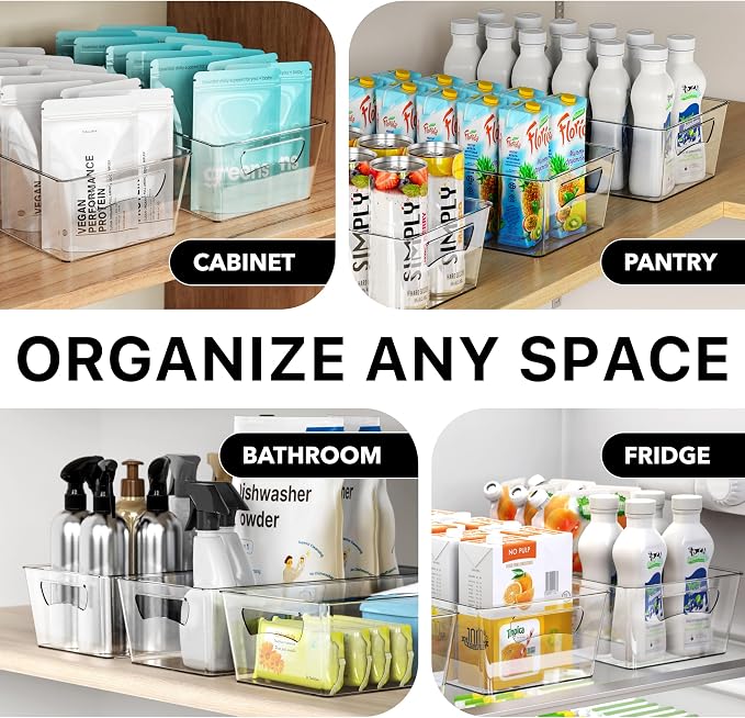 Simple Houseware 4 Pcs Pantry Clear Bin Storage Organizer, 14" x 7" x 3.75"