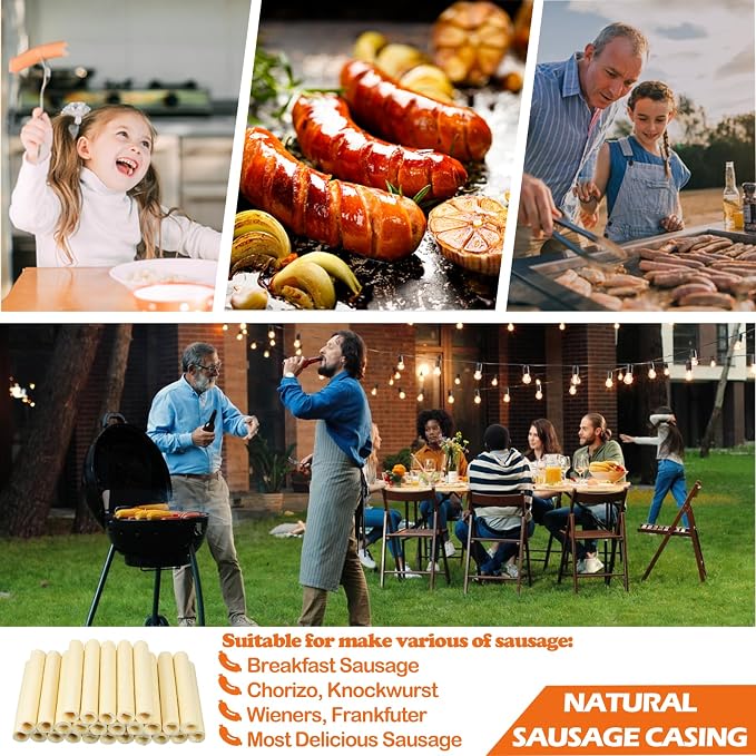 Edible Drying Sausage Casing,HALAL Collagen Sausage Casings for Hot Dog,Breakfast Sausage,Chorizo and Most Delicious Sausage,Homemade Sausages Ham for Sausage Stuffer,15m/49ft,Diameter 28mm,1 Roll